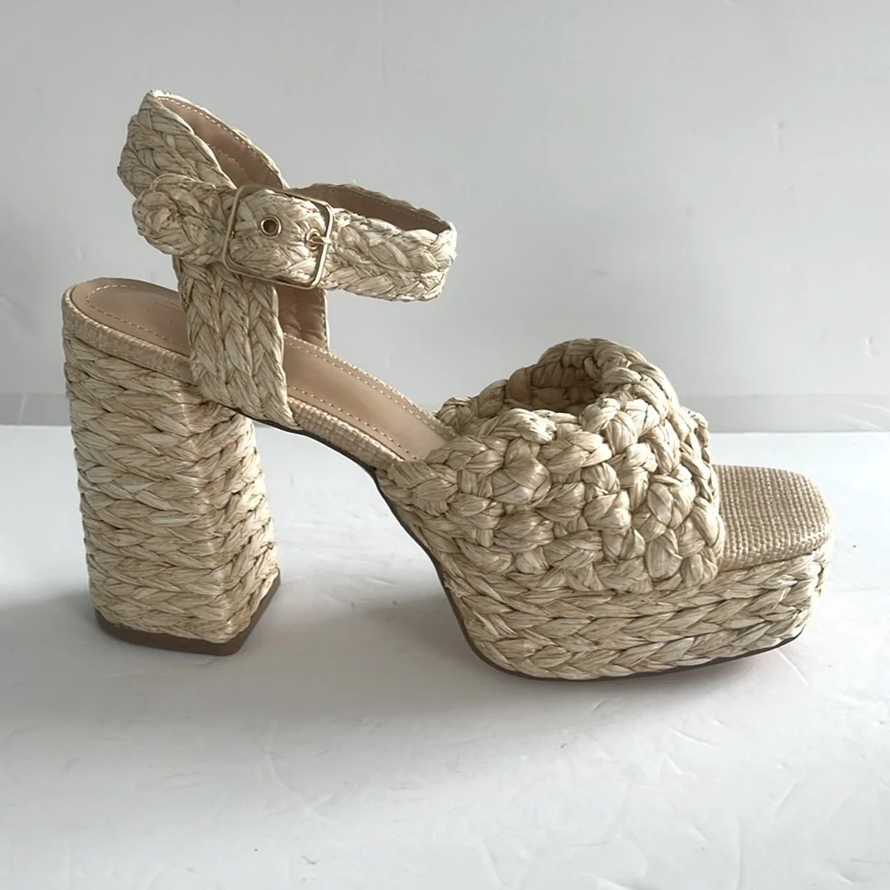 JustFab Women’s Rosalie Chunky Heel Espadrille Platform Sandals Shoes Size 11